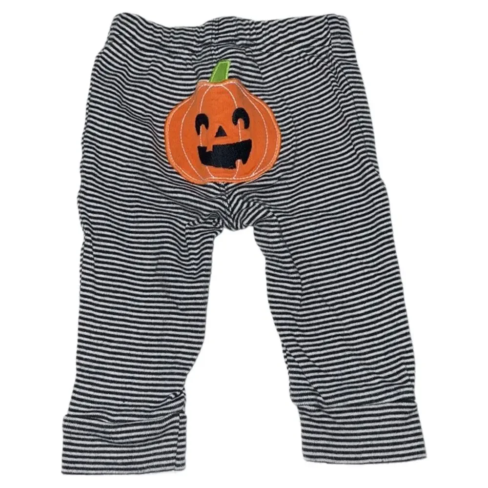 Carter’s Striped Pumpkin Bottom Pajama Pants Baby Size 6M Black White